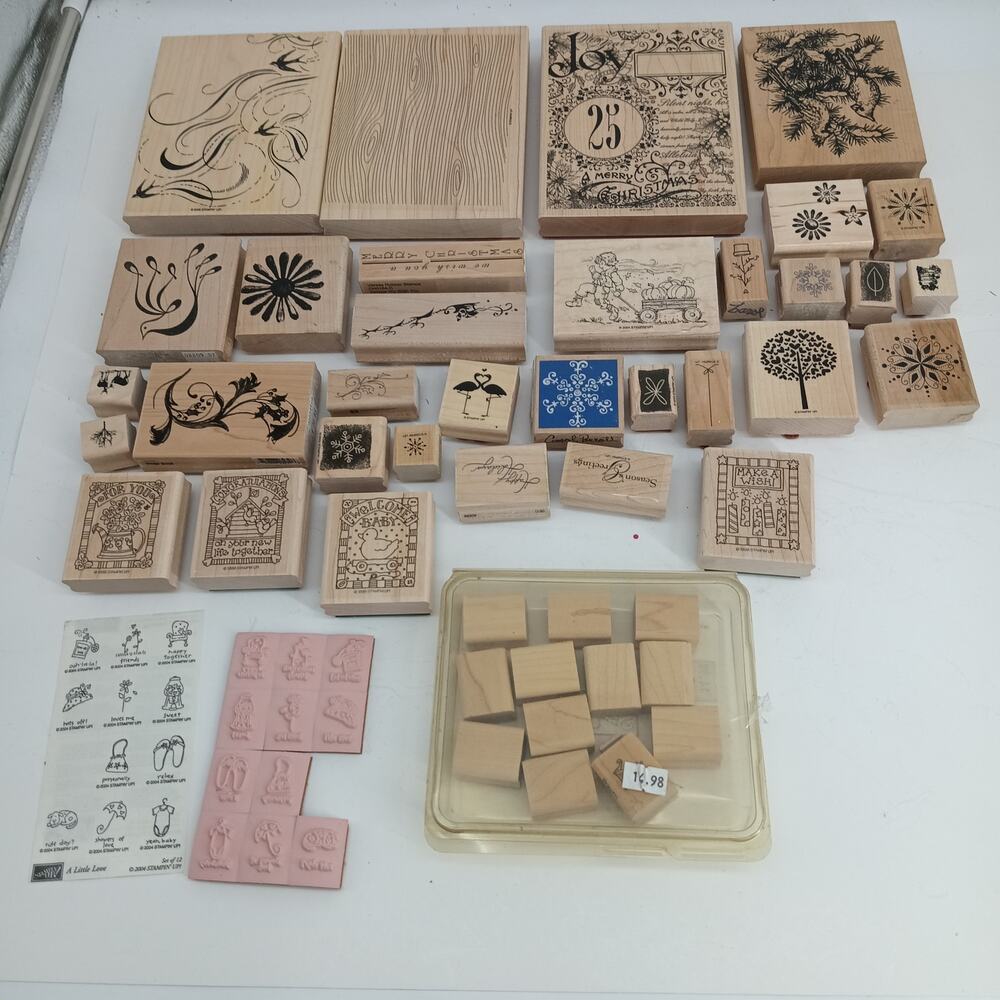 Rubber Stamp Lot 46+ Christmas Kids Shapes Wood Craft
